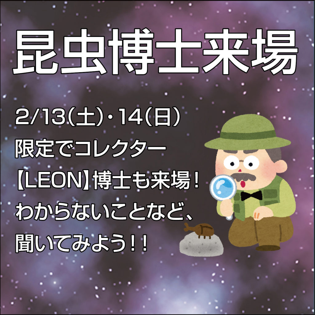 津山イーストランド住宅展示場で、2/13（土）14（日）限定で昆虫博士【LEON】がやってきます！気になる事など、聞いてみよう😍