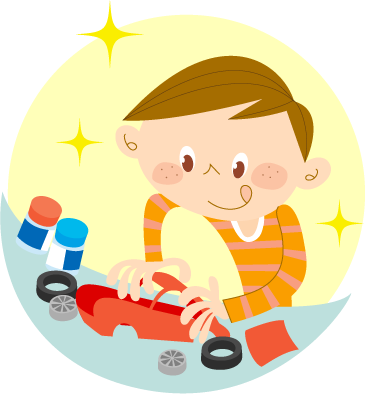 プラモデルをつくっている男の子
